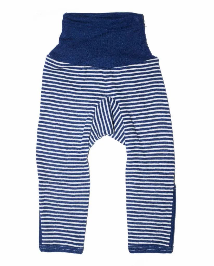 COSILANA BROEKJE MET OMSLAG PIJPJES VAN WOL/ZIJDE GESTREEPT  BLAUW