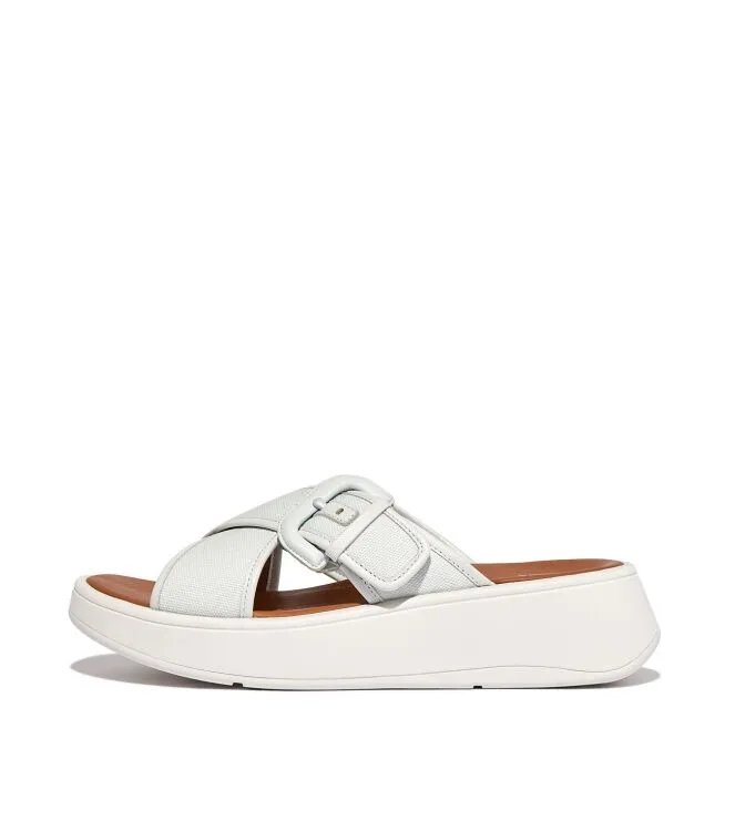 FITFLOP FMODE BUCKLE FLATFORM CROSS SLIDES SEAFOAM BLUE SLIPPERS