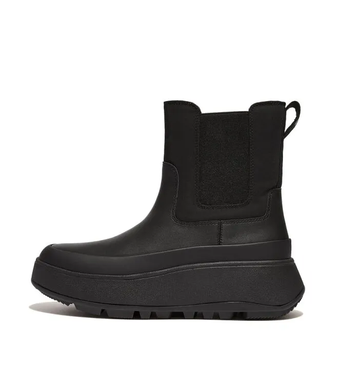 FITFLOP FMODE WATERRESISTANT FLATFORM LEATHER CHELSEA ALL BLACK LAARZEN