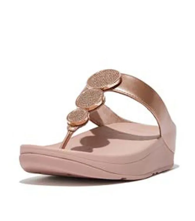 FITFLOP FIFFLOP HALO BEADCIRCLE METALLIC TOEPOST SANDALS ROSE GOLD SLIPPERS