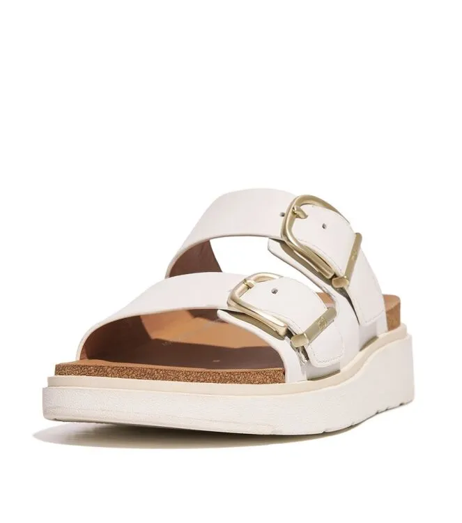 FITFLOP GENFF BUCKLE TWOBAR LEATHER SLIDES URBAN WHITE SLIPPERS