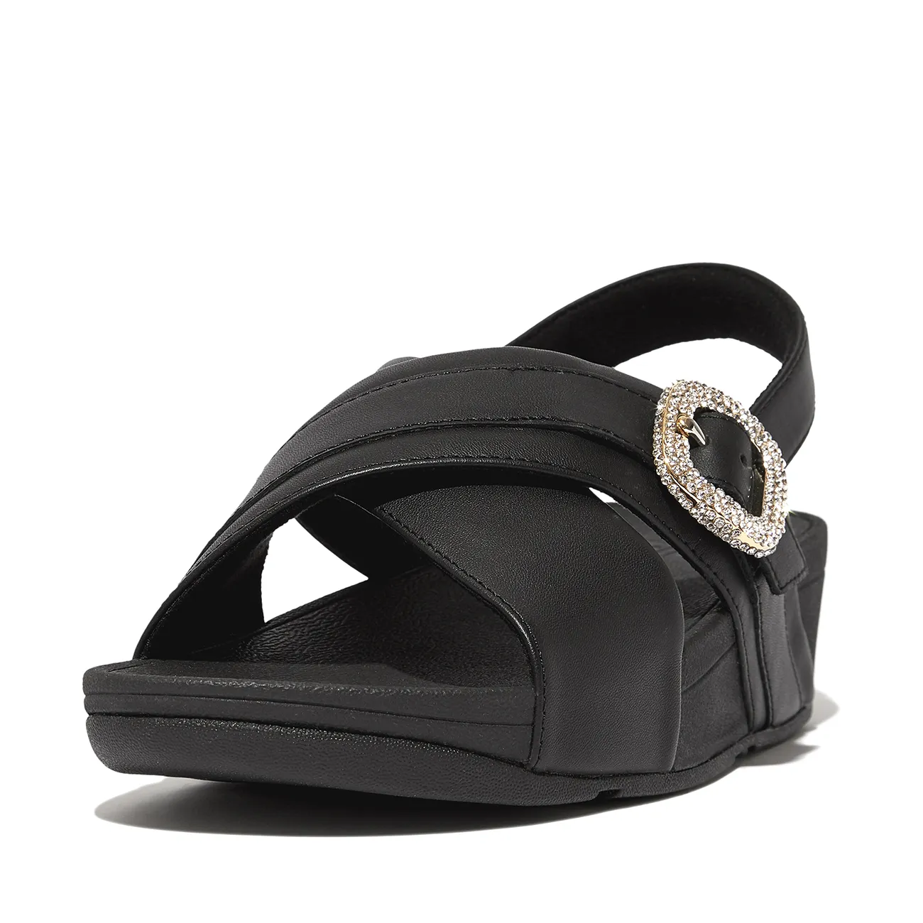 FITFLOP LULU CRYSTALBUCKLE LEATHER BACKSTRAP SANDALS SANDALEN