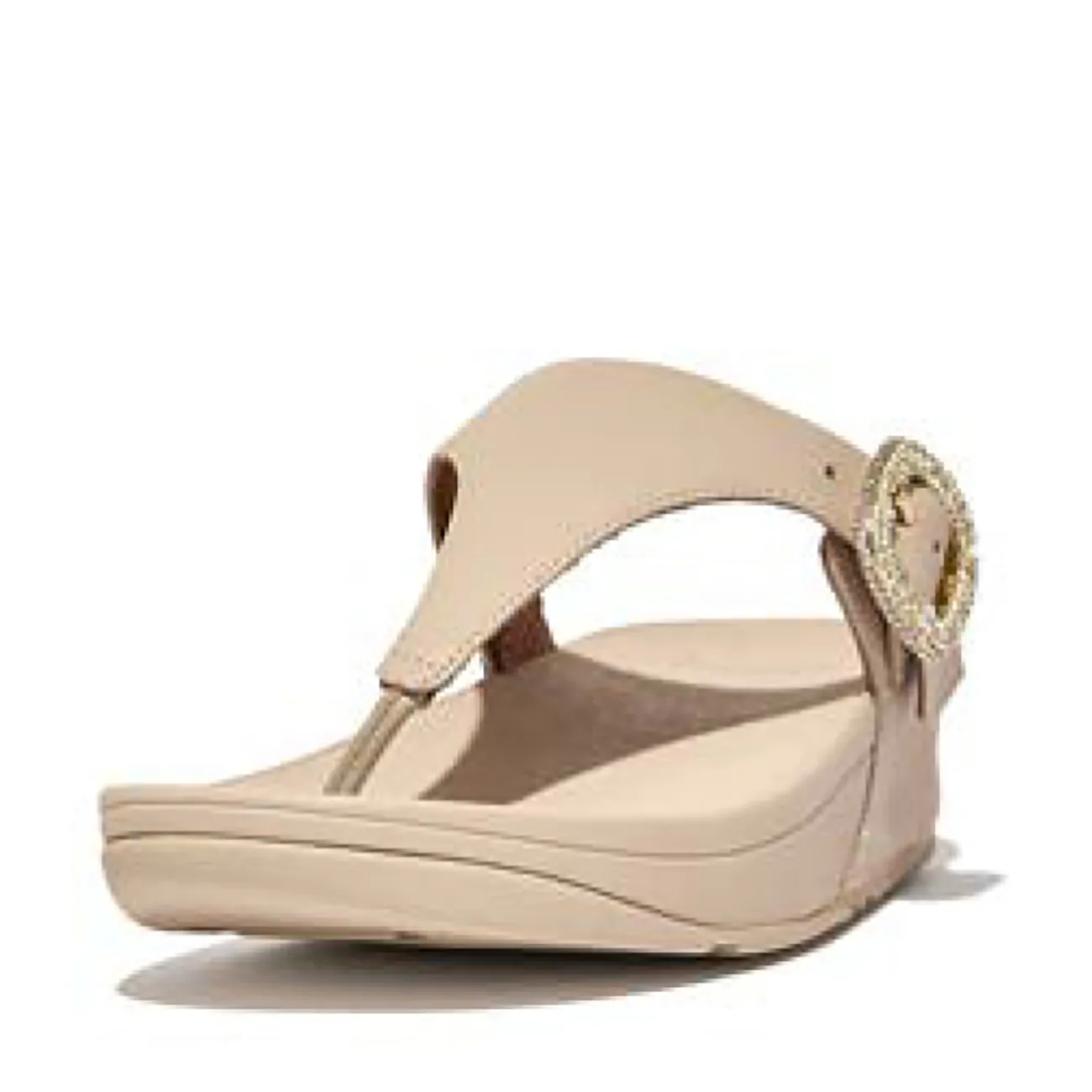 FITFLOP LULU CRYSTALBUCKLE LEATHER TOEPOST SANDALS SLIPPERS