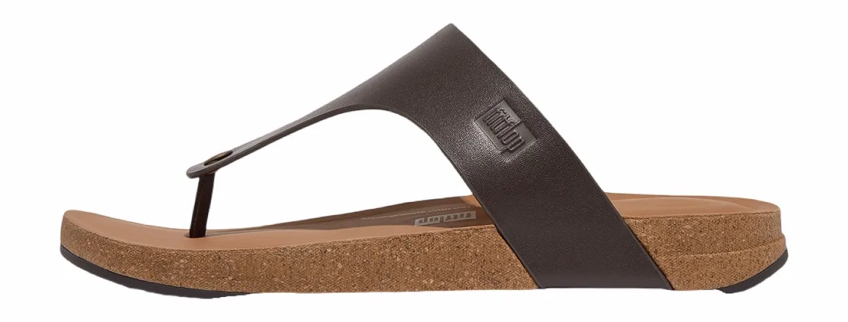 FITFLOP MEN IQUSHION LEATHER TOEPOST SANDALS CHOCOLATE BROWN