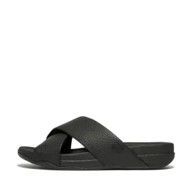 FitFlop Surfer Mens Tumbled Cross Slides black Slippers