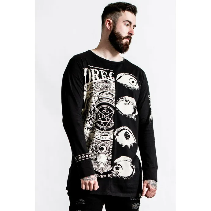 HERENSHIRT MET LANGE MOUWEN KILLSTAR  INSOMNIA LONGLINE SPLIT  TOP  ZWART