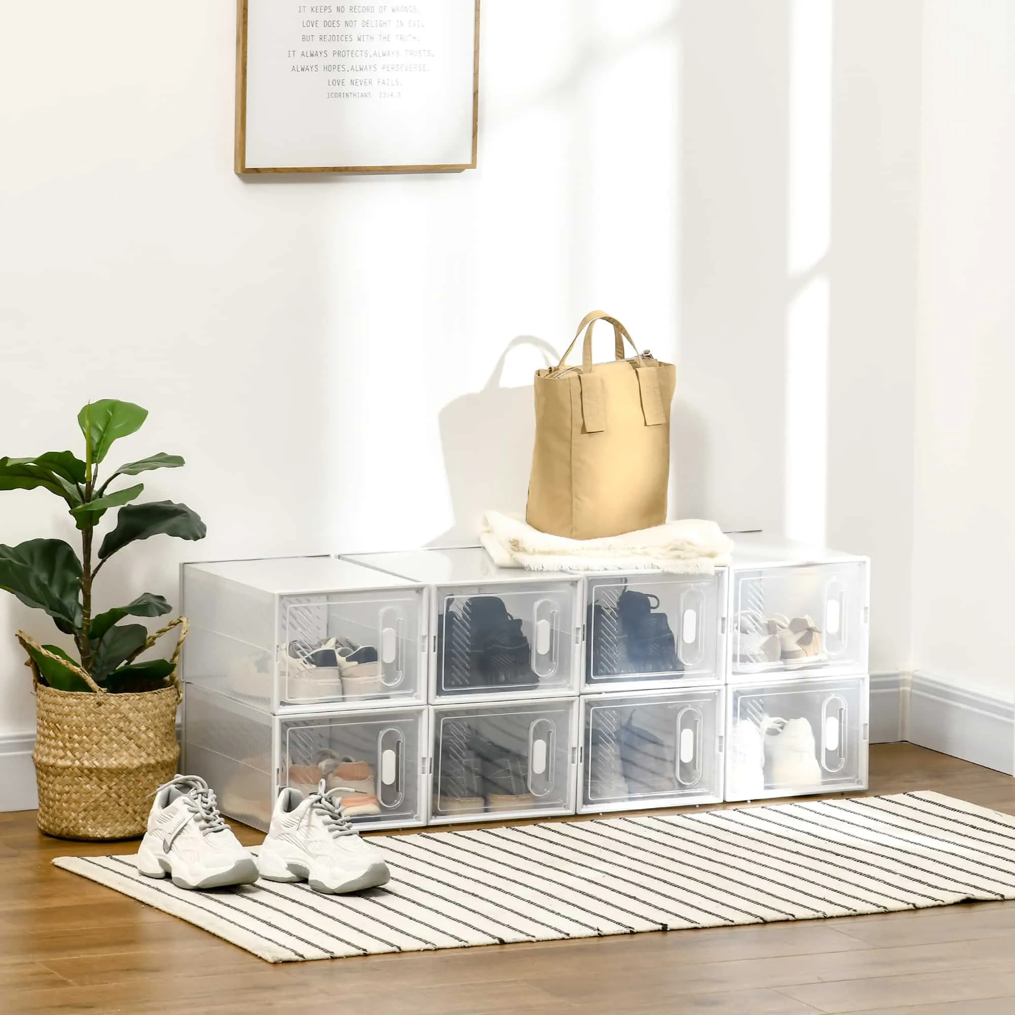 SCHOENKAST DIY PLUG IN PLANK MET 8 COMPARTIMENTEN RECHTHOEKIGE SCHOENOPSLAGPLANK MET VENTILATIEOPENINGEN PLASTIC TRANSPARANT 25